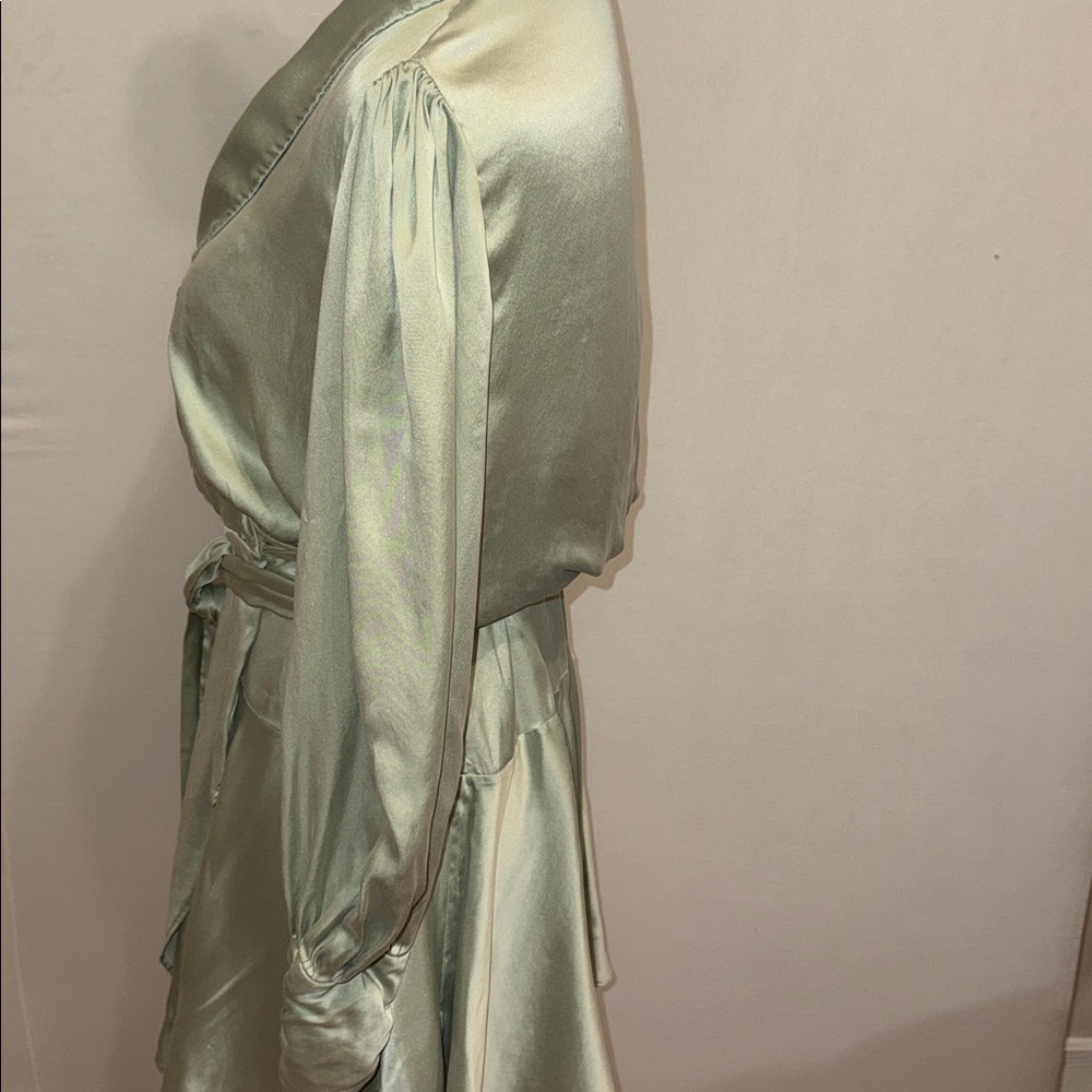 Zimmermann Silk Sage Green Long Sleeves Wrap Mini Dress - Picture 10 of 12